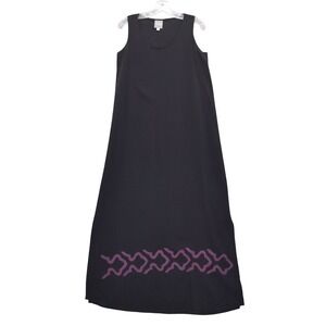Staley Gretzinger Black Maxi Dress Purple Geometric Print S/M‎ Art to Wear USA